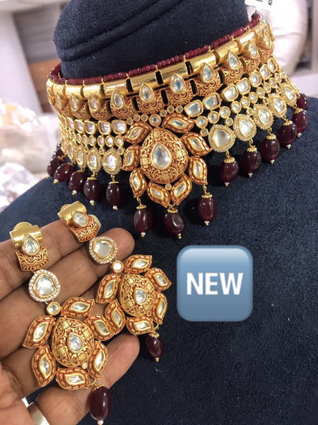 KUNDAN MEENAKARI choker & long ear hangings