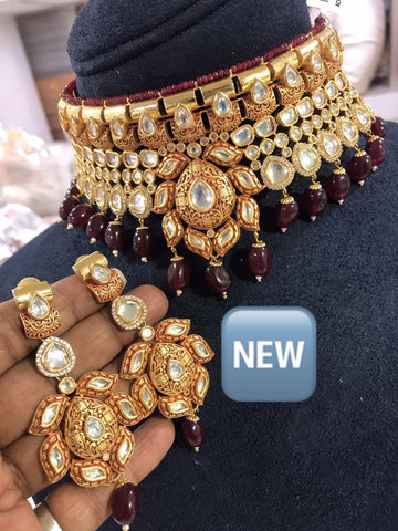 KUNDAN MEENAKARI choker & long ear hangings