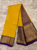 Yellow & Purple pure silk Saree with antique gold zari border
