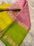 Candy pink, lemon, parrot green KORA Saree