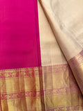 Beige and dark pink festive silk Saree