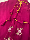 Wine coloured Chiffon Saree with embroidery & stitched blouse