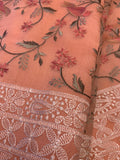 Peach bird thread embroidered Saree