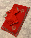 RED fancy chiffon Saree with embellishment