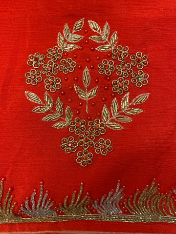 RED fancy chiffon Saree with embellishment