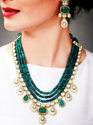 EMERALD & KUNDAN  Layered Necklace with Meenakari work