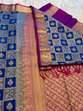 Bright dark blue & Purple silk Saree