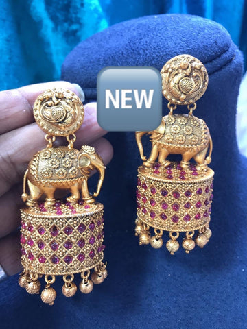 Antique gold Elephant Danglers