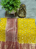 Chanderi Saree in yellow & mahroon combination