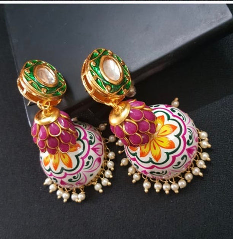 MAGENTA yellow green combo JHUMKAS