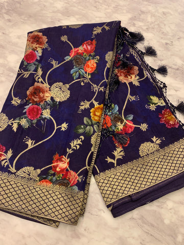 Chiniya silk Saree in bright floral woven pattern
