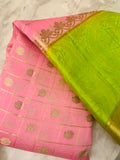 Candy pink, lemon, parrot green KORA Saree