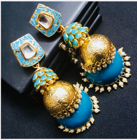 FEROZY BLUE gold Jhumkas