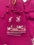 Wine coloured Chiffon Saree with embroidery & stitched blouse