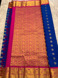 Electric blue & magenta Saree with gold zari borders