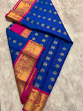 Electric blue & magenta Saree with gold zari borders