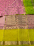 Candy pink, lemon, parrot green KORA Saree