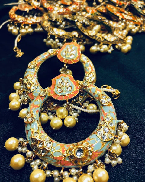 SKY BLUE & ORANGE Meenakari Chandballis