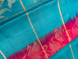 Ferozy & Magenta silk Saree with gold zari swans