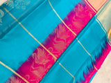 Ferozy & Magenta silk Saree with gold zari swans