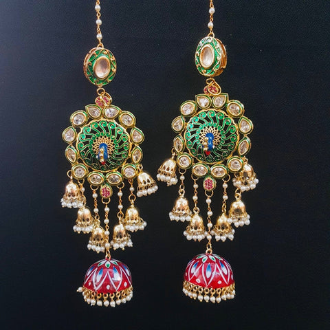 GREEN & GOLD combo PEACOCK Long Danglers