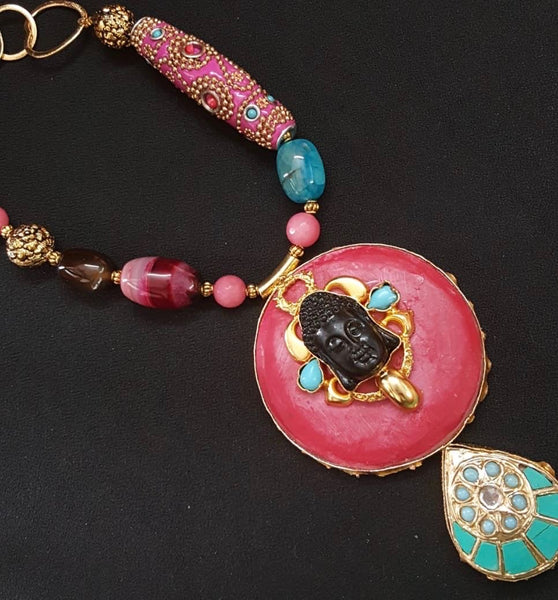 BUDDHA Necklace (Pink blue combo)