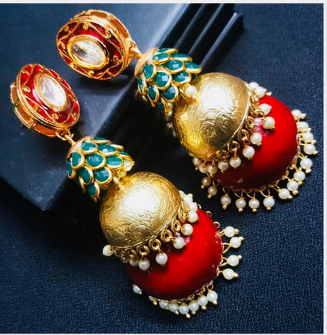 COLOUR POP Jhumkas- Red & Green  combo