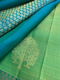 Sea green peacock blue dual tone silk Saree