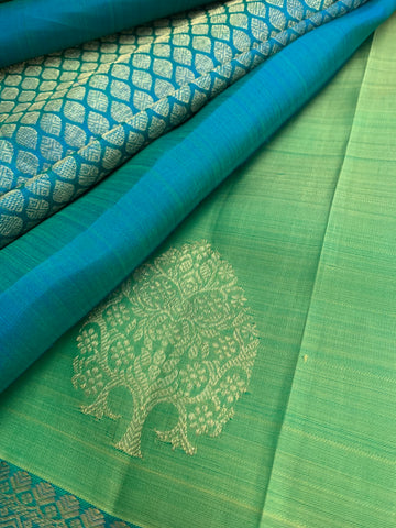Sea green peacock blue dual tone silk Saree
