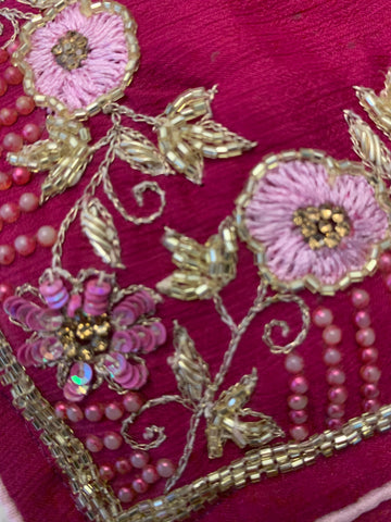Wine coloured Chiffon Saree with embroidery & stitched blouse