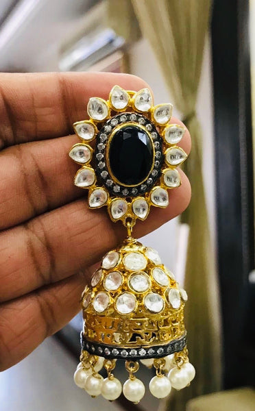 Revolving Jhumkas in Kundan and Pearl