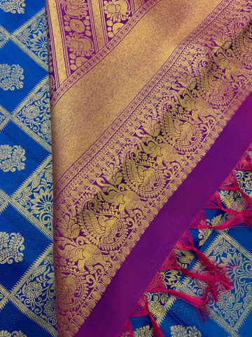 Bright dark blue & Purple silk Saree