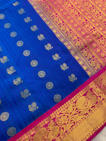 Electric blue & magenta Saree with gold zari borders