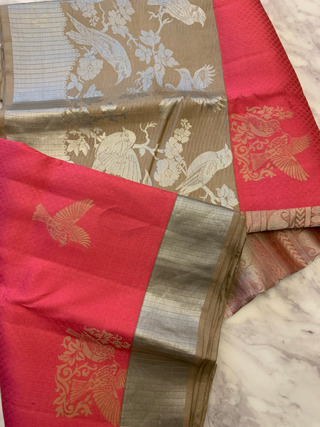 Bird motifs watermelon colour Saree