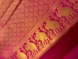Beige and dark pink festive silk Saree