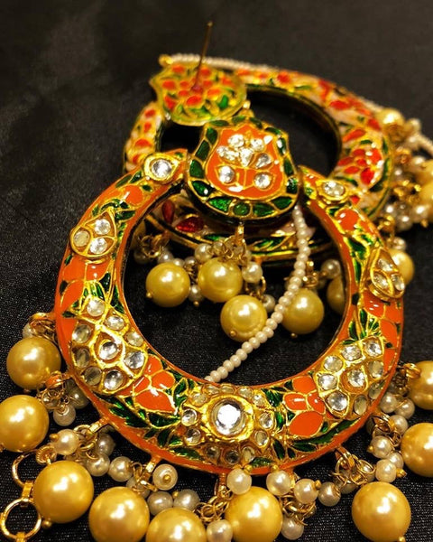 ORANGE & GREEN Meenakari Chandballis