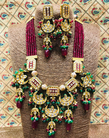 RUBY & EMERALD Necklace & Ear hangings SET