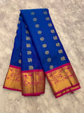 Electric blue & magenta Saree with gold zari borders