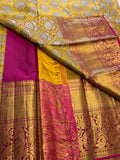 Mustard & wine SILK SAREE with gold zari border