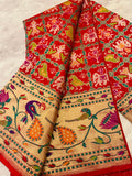 Red Paithani Saree with peacock motifs on gold zari borders