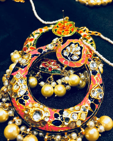DARK PINK & NAVY Meenakari Chandballis