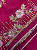 Wine coloured Chiffon Saree with embroidery & stitched blouse