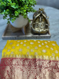 Chanderi Saree in yellow & mahroon combination