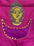 Wine colour LINEN Saree with KALAMKARI patchwork