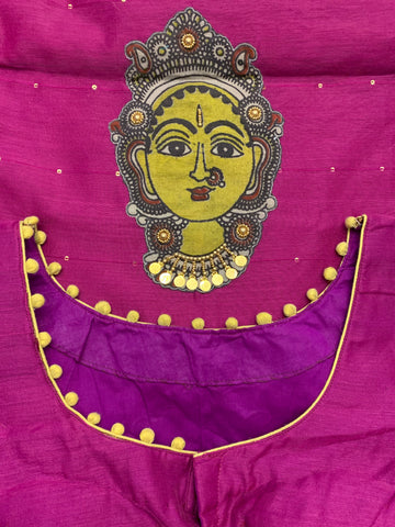 Wine colour LINEN Saree with KALAMKARI patchwork