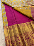 Mustard & wine SILK SAREE with gold zari border