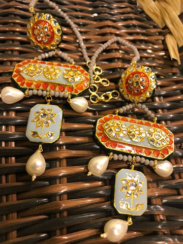 RED/GREY Meenakari DANGLERS