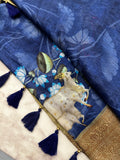 Digital print linen cotton Saree with cow & calf design