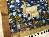 Digital print linen cotton Saree with cow & calf design