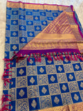 Bright dark blue & Purple silk Saree